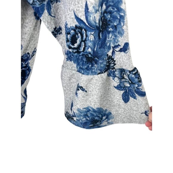 MANDY EVANS SOFT FLORAL PRINT BELL SLEEVE BLUE GRAY TOP - 1X - Picture 3 of 5